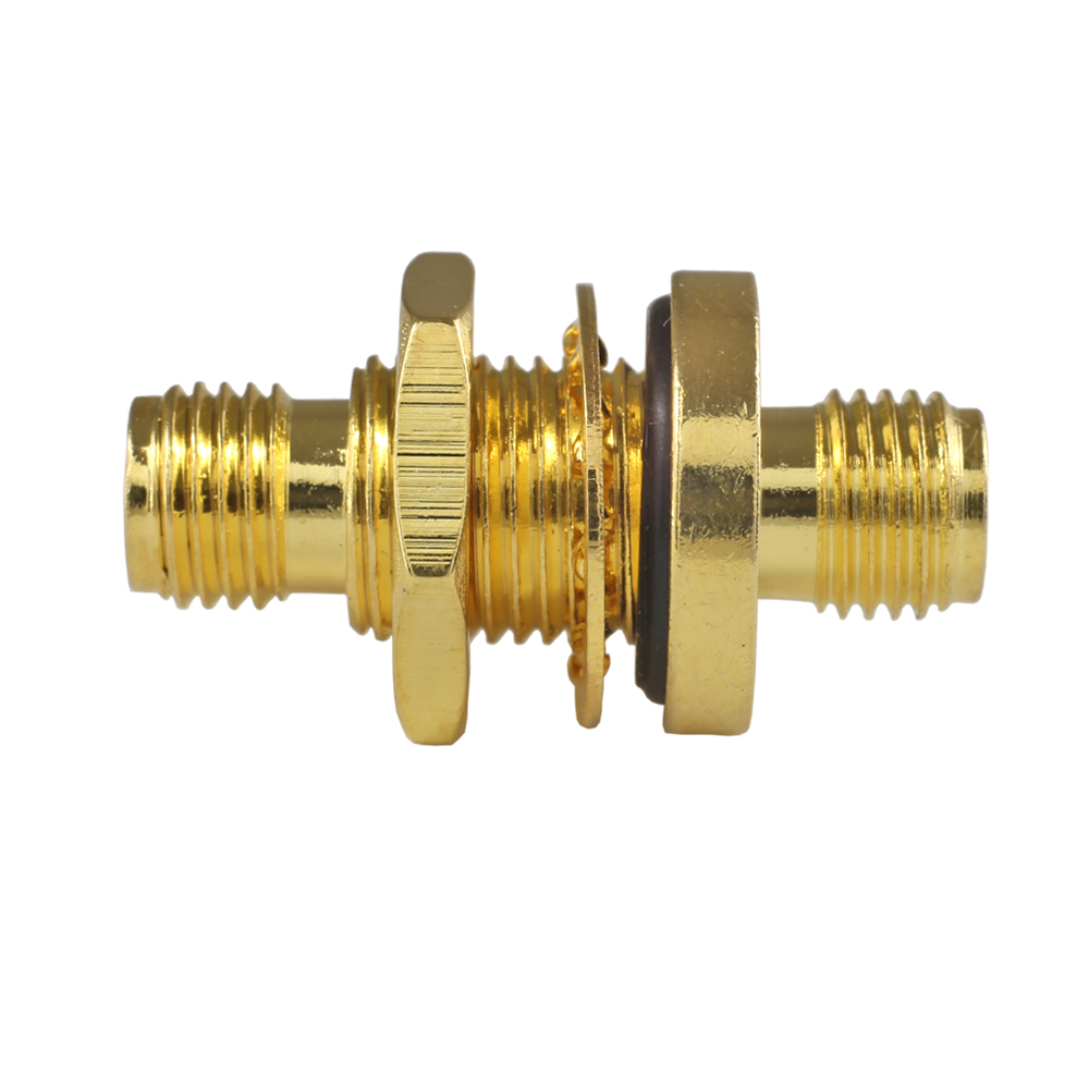 Переходник SMA(female) - SMA(female), на корпус, герметичный, с резиновым уплотнителем, с гайкой, резьба М8х0,75, с лыской