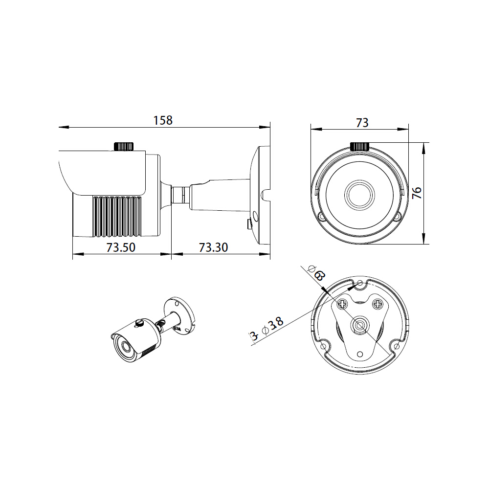 Уличная цилиндрическая AHD/TVI видеокамера 3 Мп 3,6 мм LBH30AD300NA